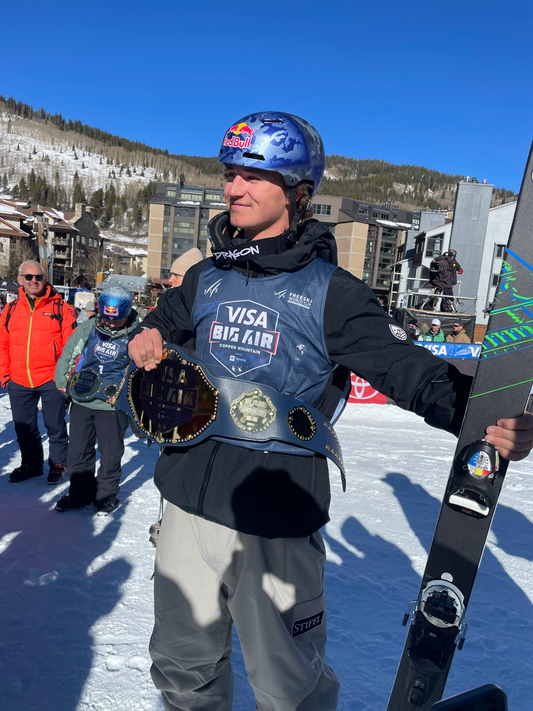 image of mac forehand after he won the Visa big air competition at Copper Mountain